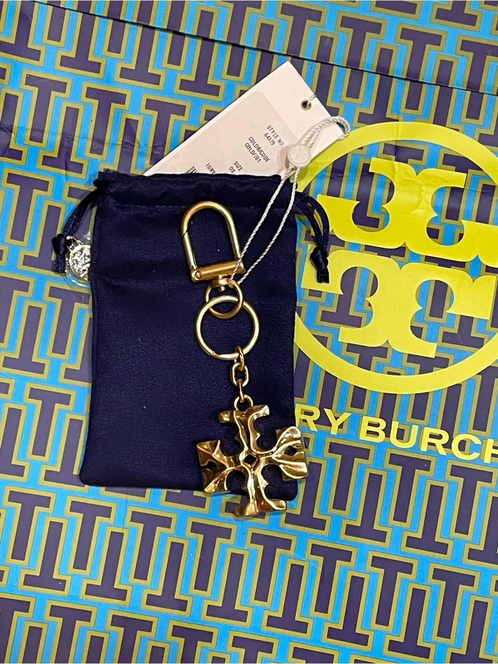 NWT~Tory Burch~Gold-Tone Logo Key\Purse Charm - Picture 3 of 5